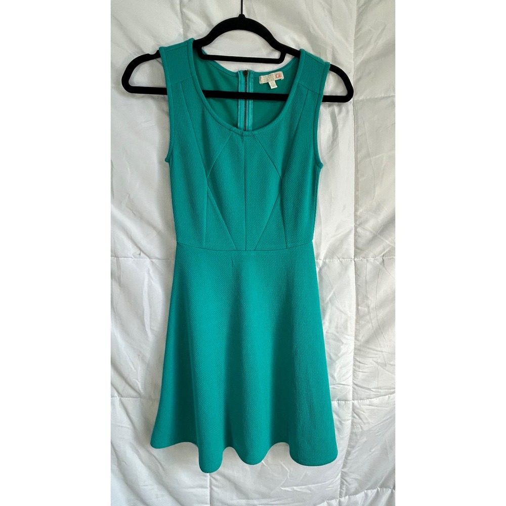 GB by GBX Teal Textured Fit Flare Dress Women's XS Sleeveless Zipper